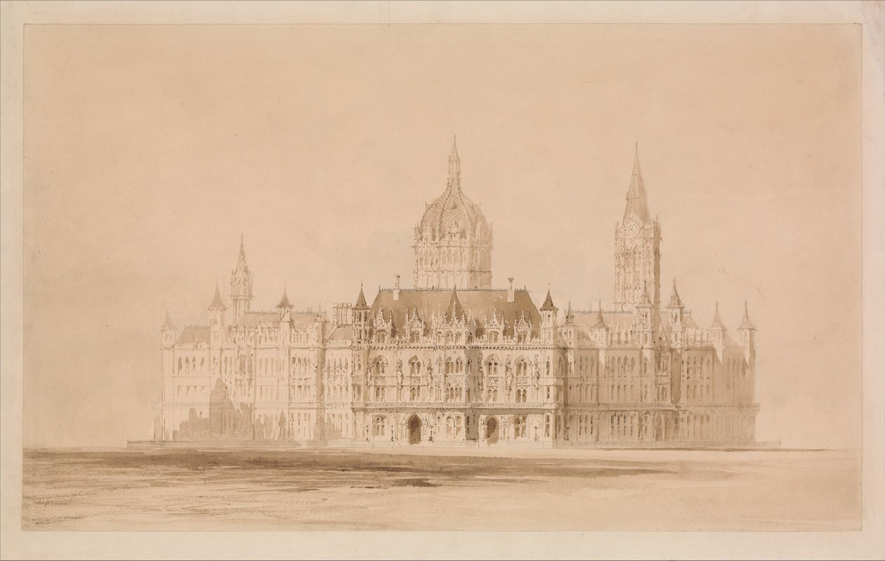Tävlingsritning för Manchesters stadshus av Thomas Allom