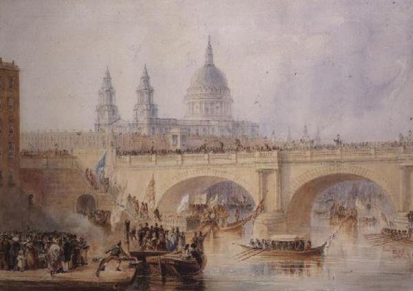 Överborgmästarens landstigning vid Blackfriars Bridge, c.1830 av Thomas Allom
