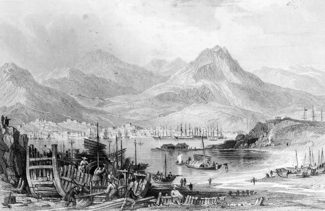 Hong-Kong från Kow-loon, graverat av Samuel Fisher av Thomas Allom