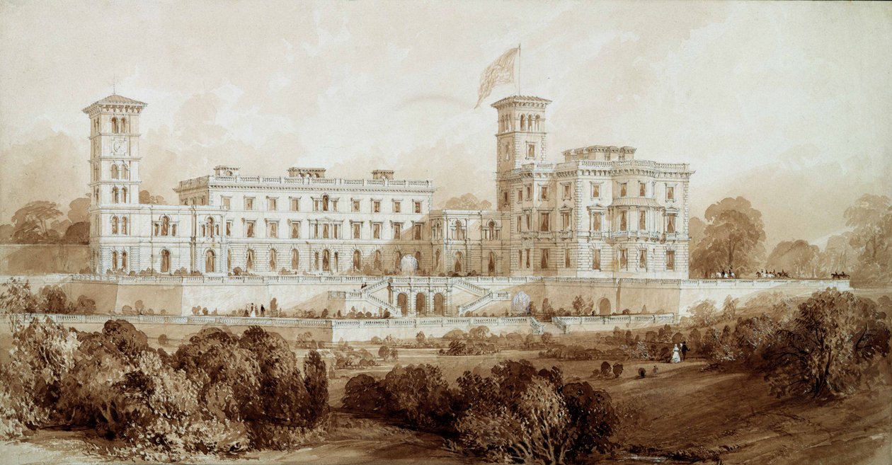 Osborne House, Isle of Wight (blyerts och bruntvätt) av Thomas Allom