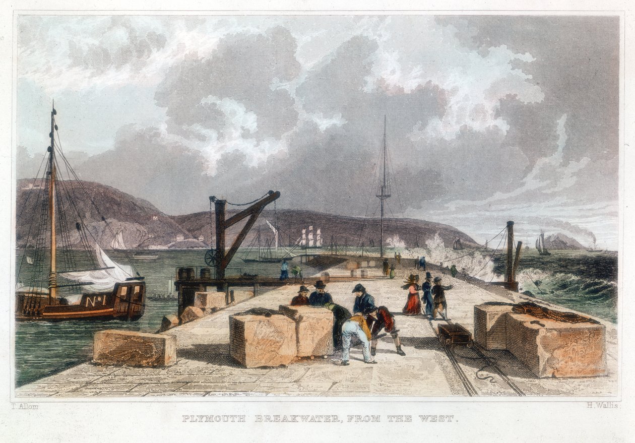 Plymouth vågbrytare från väst, 1829 av Thomas Allom