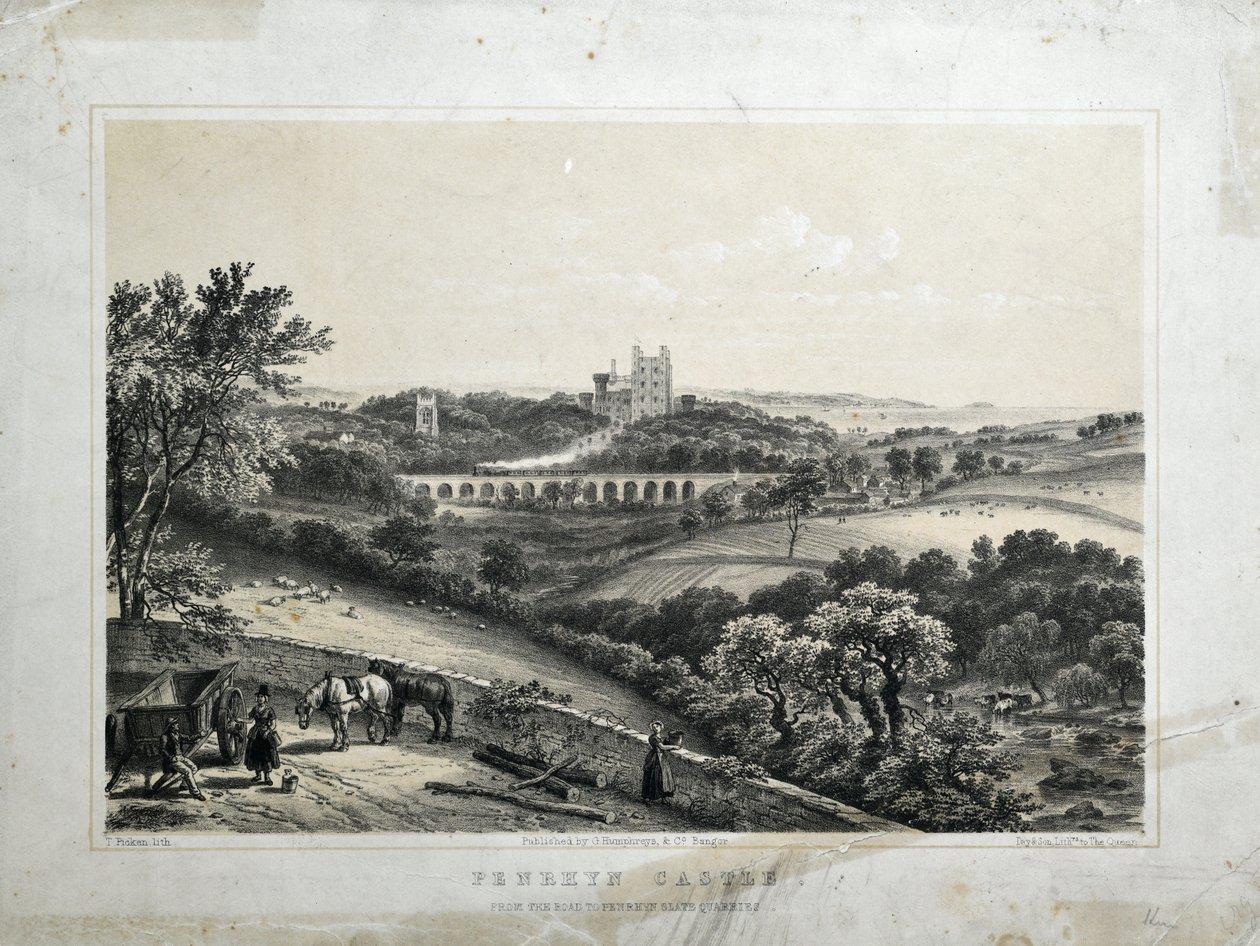 Penrhyn Castle, ca 1850 (färgad litografi på papper) av Thomas Ashburton Picken