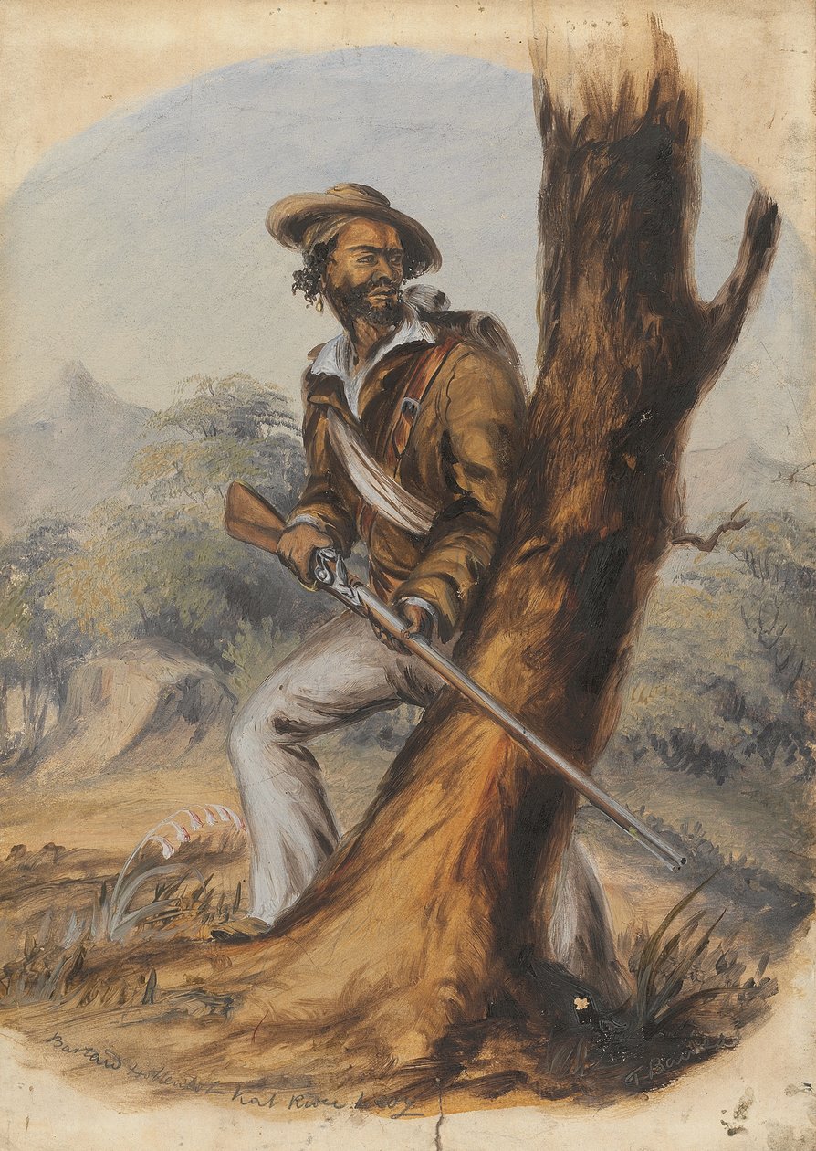 Barton Hottentot Kat River Levy (blyerts och olja på papper) av Thomas Baines