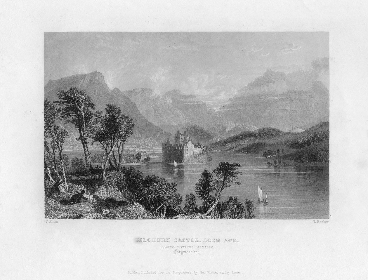 Kilchurn Castle, Loch Awe, med utsikt mot Dalmally, Argyleshire, 1800-talet. av Thomas Barber