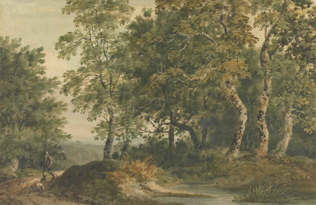 Landskap med en man som kör får av Thomas Barker