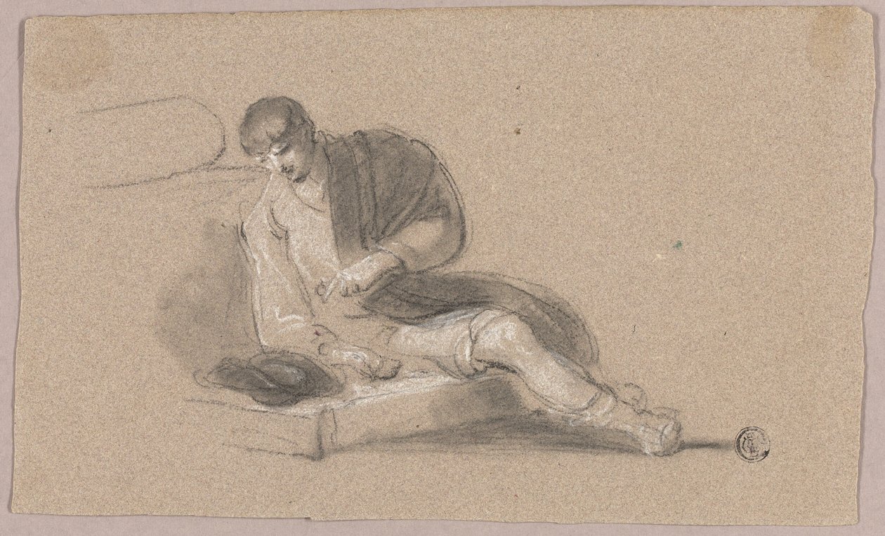 Sittande man pekar nedåt (recto och verso) av Thomas Barker