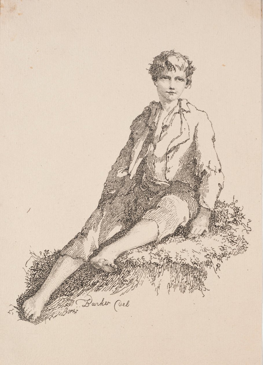 Exemplar av polyautografi: Pojke som sitter på en gräsbank, 1803. av Thomas Barker