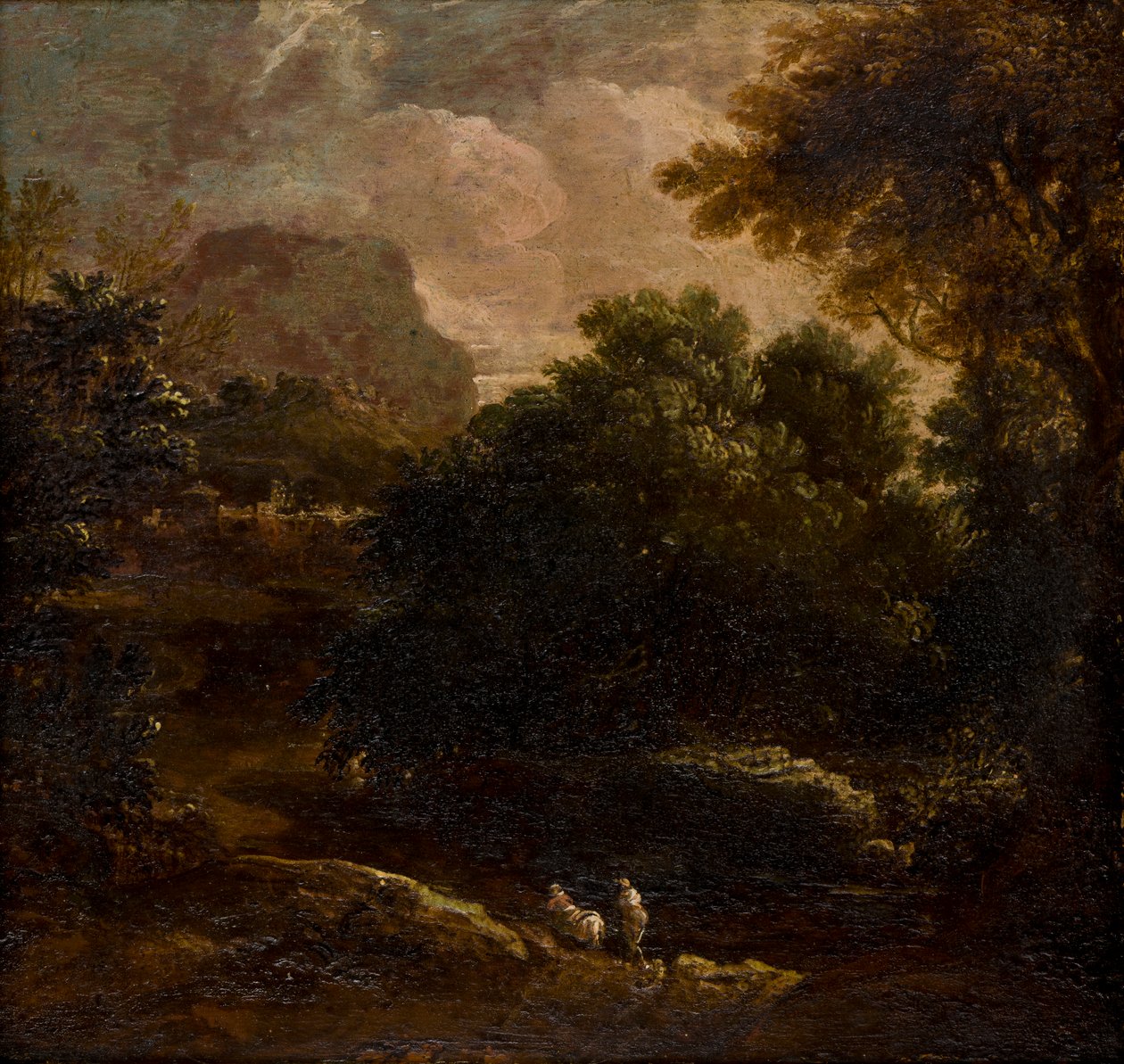 Skogbevuxet landskap med figurer, ca 1789-1847 (olja på panel) av Thomas Barker
