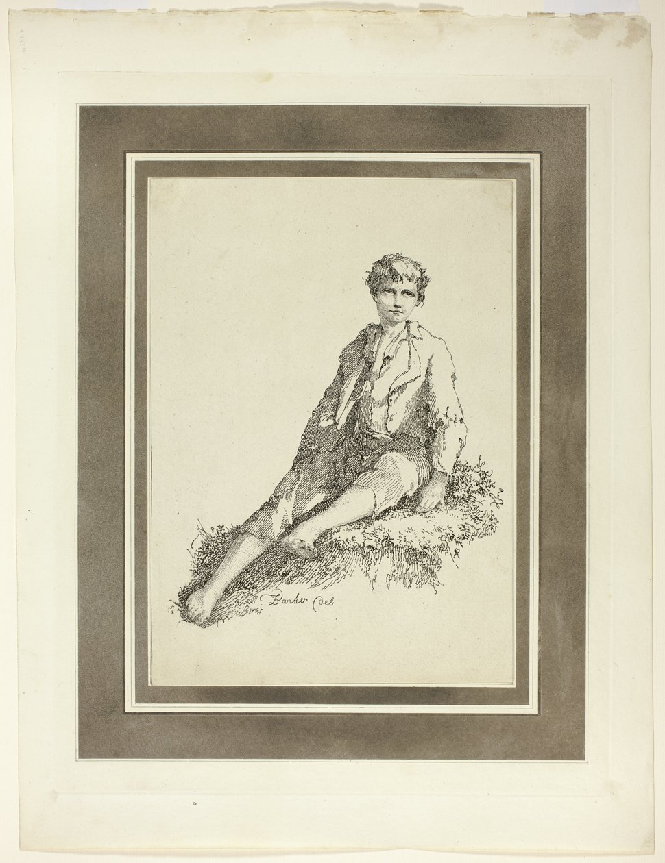 Young Boy Seated, från första numret av Specimens of Polyautography av Thomas Barker
