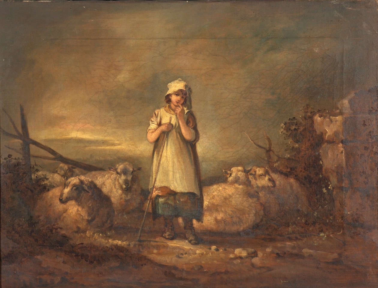 Gloucestershire flicka som håller får av Thomas Barker of Bath