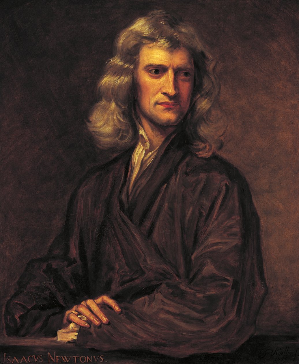 Porträtt av Isaac Newton, efter originalet av Sir Godfrey Kneller från 1689 av Thomas Barlow