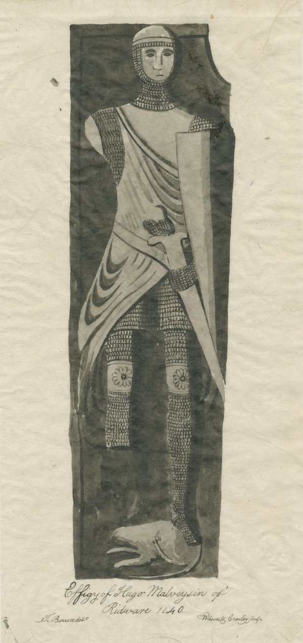 Mavesyn Ridware - Tomb of Hugo Mavesyn: sepia- och bläckspårning, nd [?sent 1700-tal] av Thomas Barrett