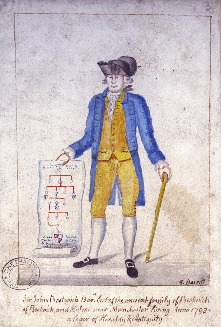 Sir John Prestwich, ca 1793 (penna och bläck och wc på papper) av Thomas Barritt