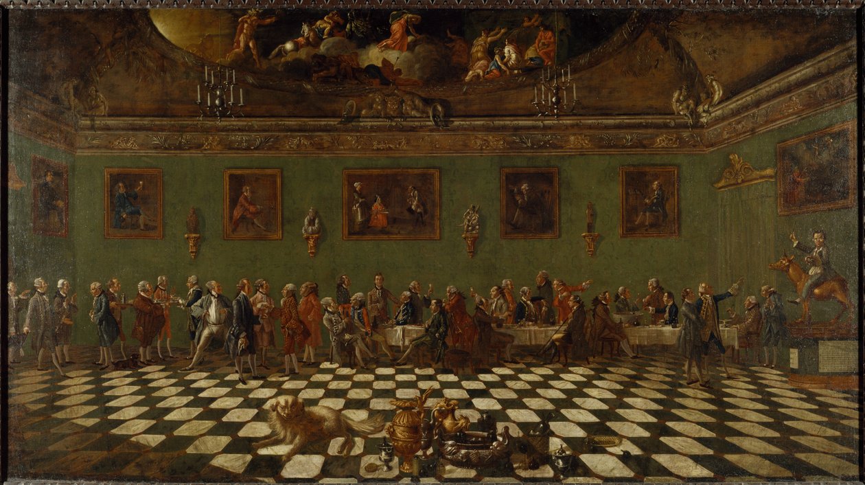 The English Club House i Florens (olja på duk) av Thomas and Batoni Pompeo Girolamo Patch