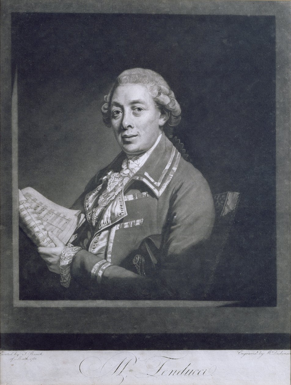 Porträtt av Giusto Ferdinando Tenducci (ca 1735-90), italiensk castrato, graverad av William Dickinson (1746-1823), 1782 av Thomas Beach
