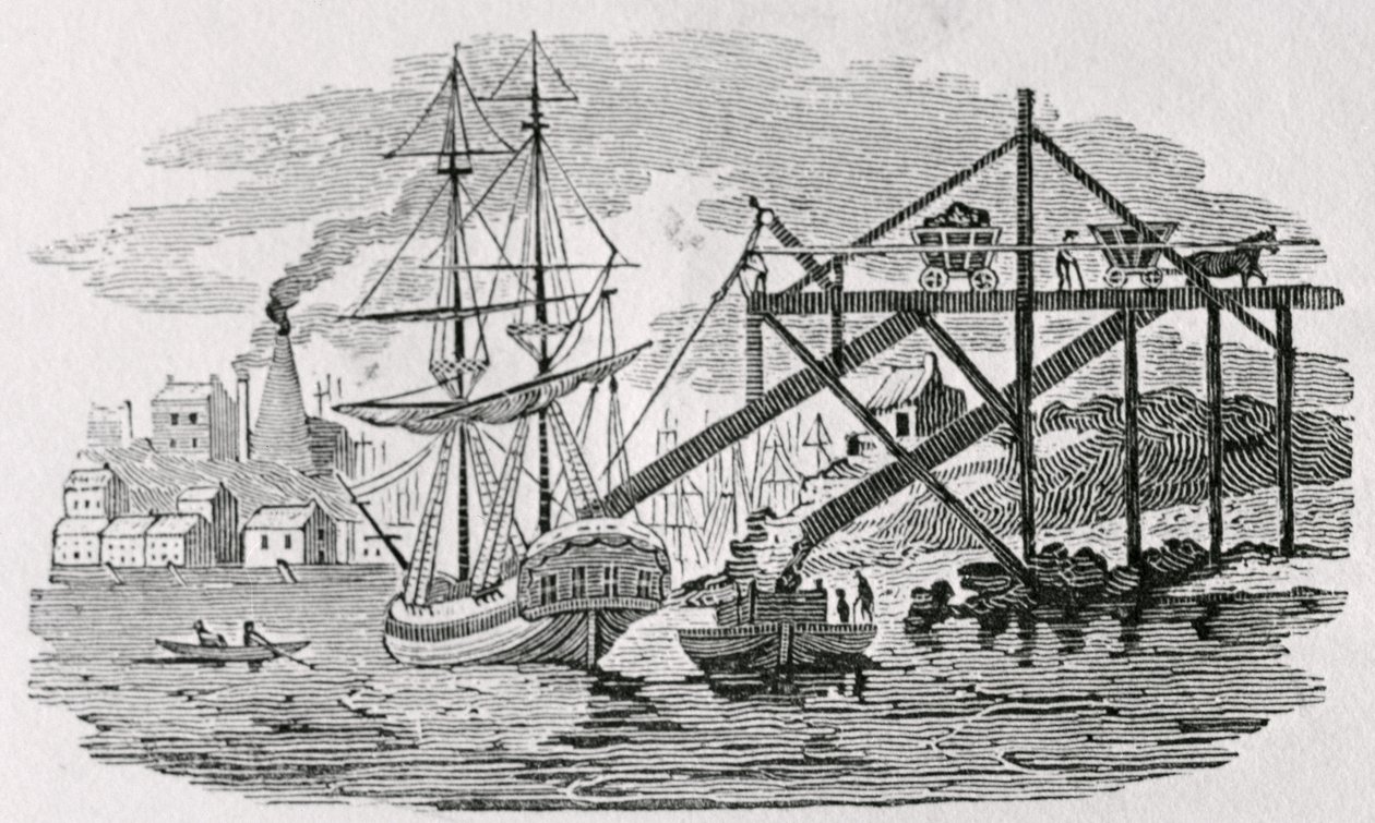 Lastar kol på lastfartyg från "History of British Birds and Quadrupeds" av Thomas Bewick