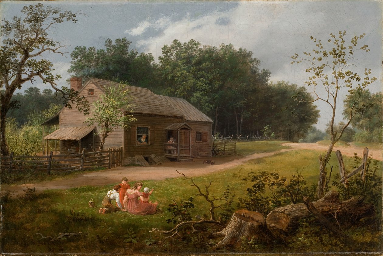 Stuga med lekande barn 1834 (olja på duk) av Thomas Birch