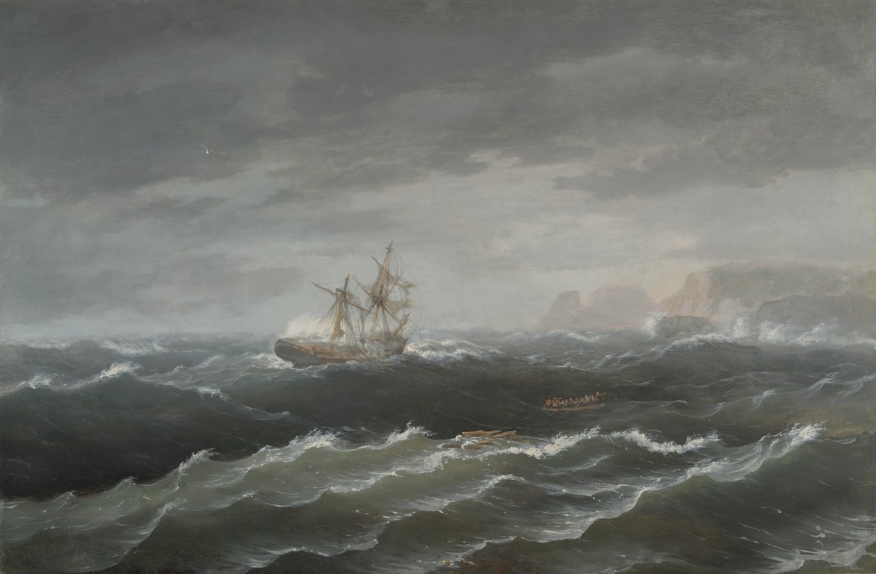 Skeppsbrott nära en stenig kust av Thomas Birch
