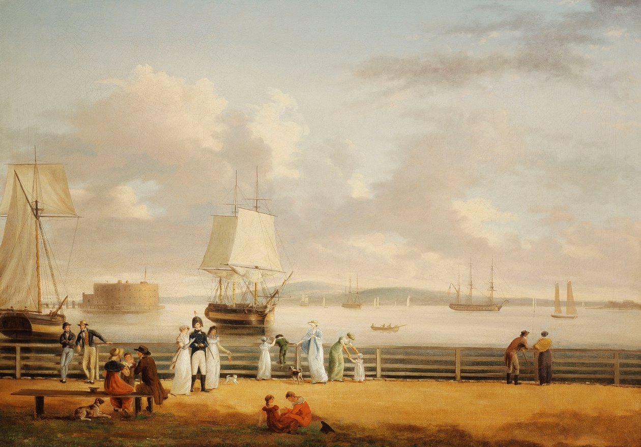 The Battery and Harbour, New York, ca 1811-1812 av Thomas Birch