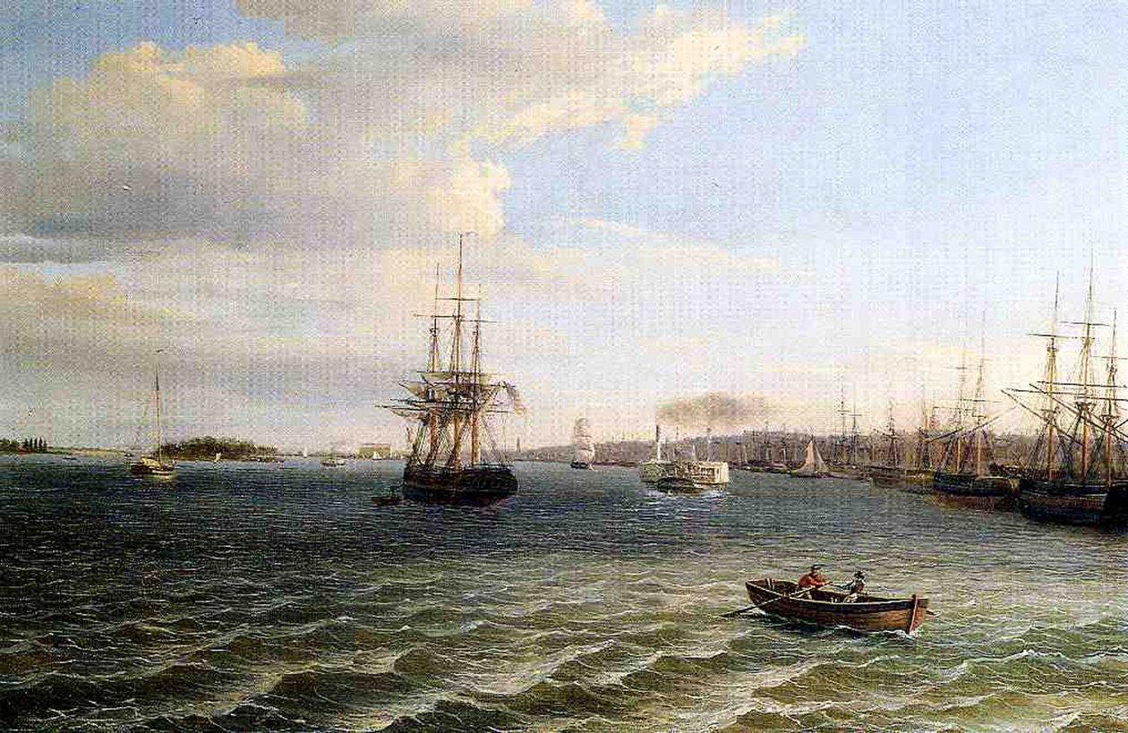 Utsikt över Philadelphia (olja på duk) av Thomas Birch