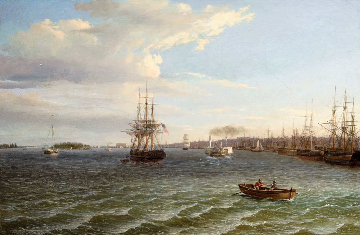 Utsikt över Philadelphia, tittar söderut på Delawarefloden, av Thomas Birch