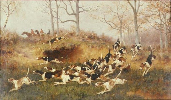 In Full Cry, ca 1880 (olja på duk) av Thomas Blinks