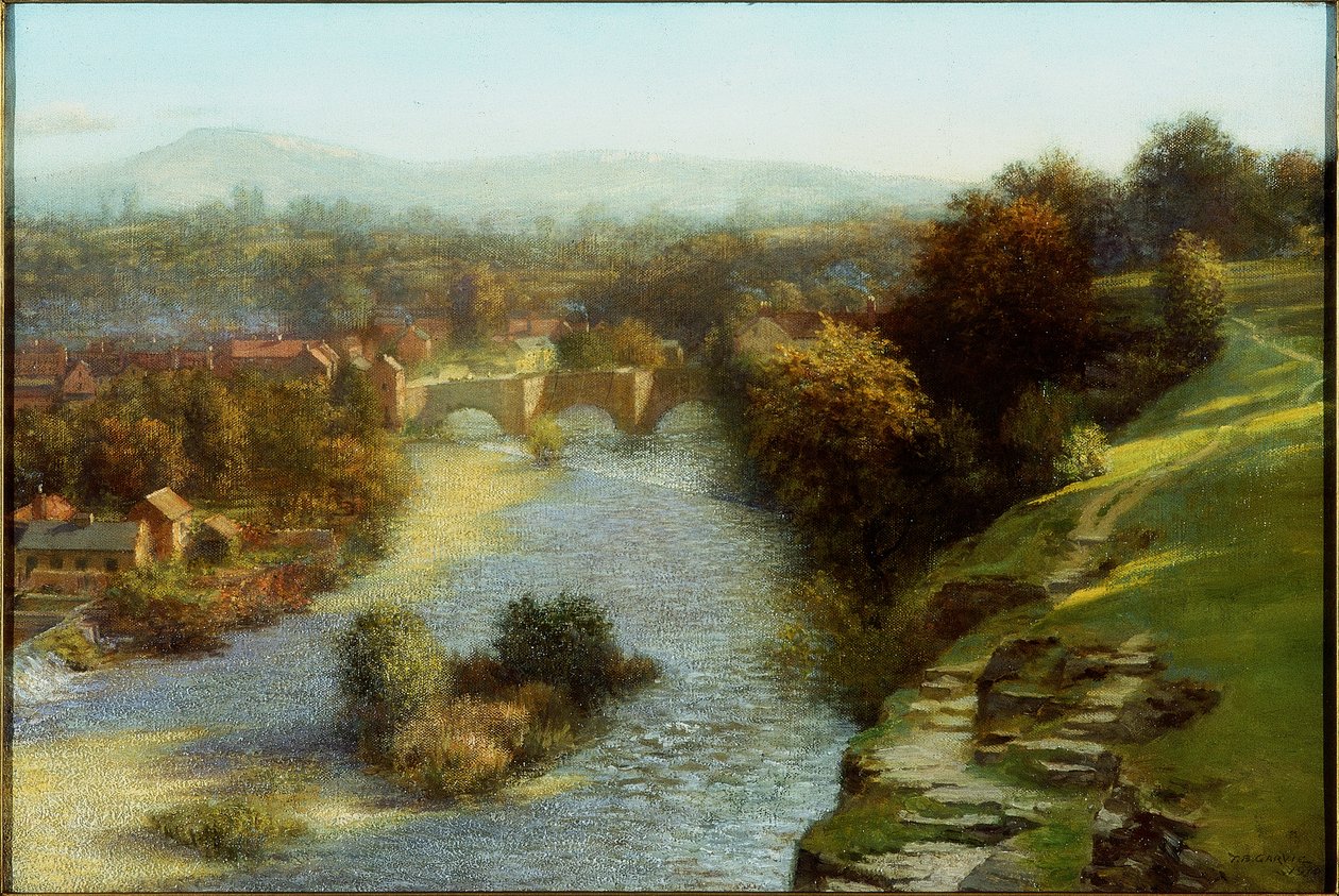 En oktoberflod, Ludlow, Shropshire, 1930 av Thomas Bowman Garvie