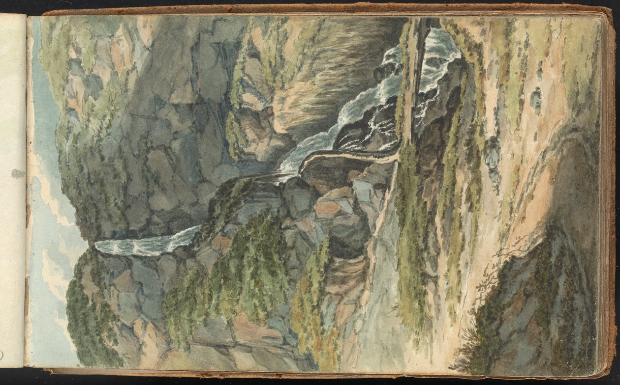 Album av landskaps- och figurstudier. Ett vattenfall av Thomas Bradshaw