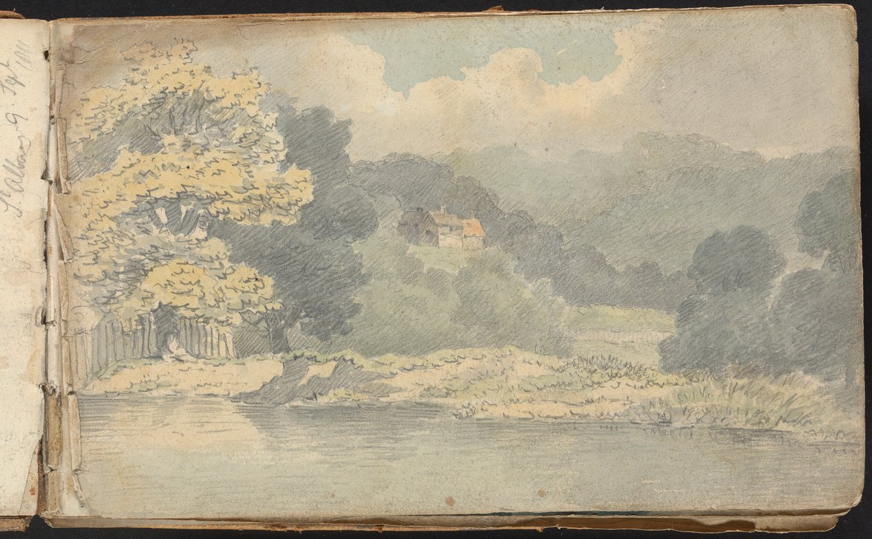 Album med landskaps- och figurstudier: Landskapsscen nära St. Albans av Thomas Bradshaw