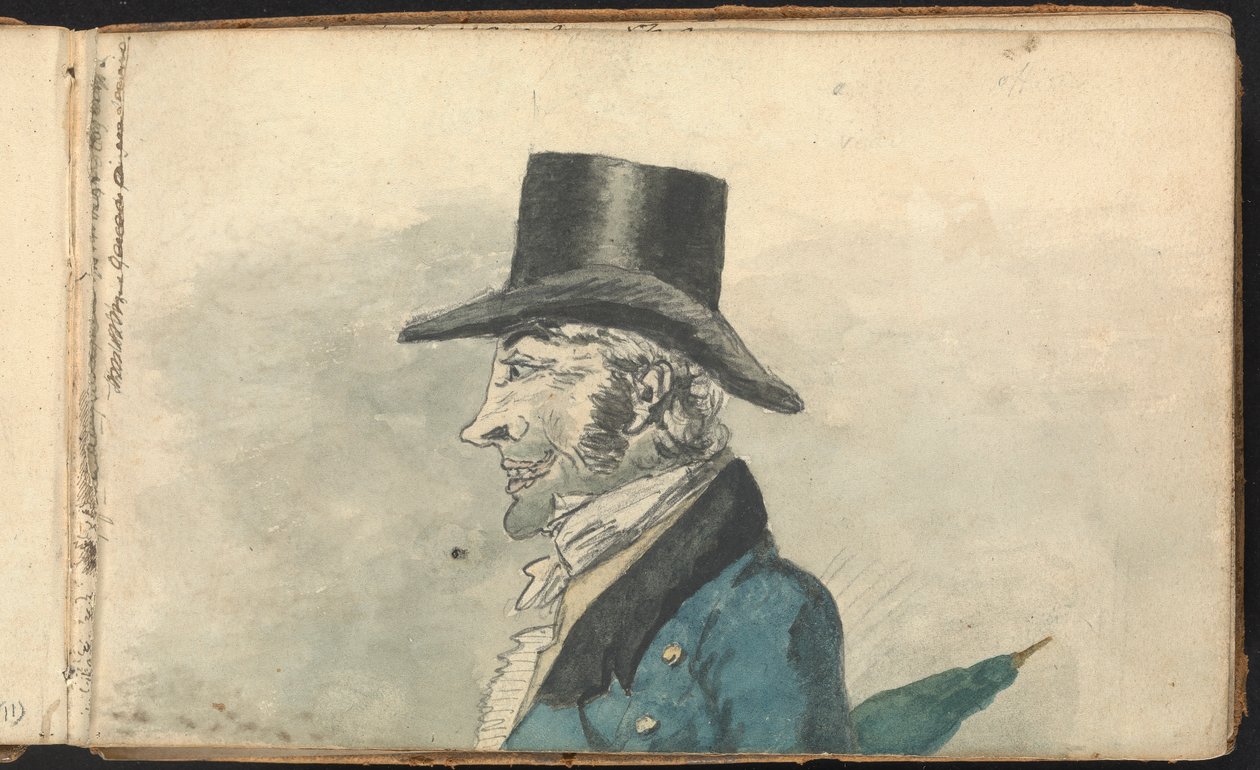 Album med landskaps- och figurstudier: Profil av en man med ett paraply av Thomas Bradshaw