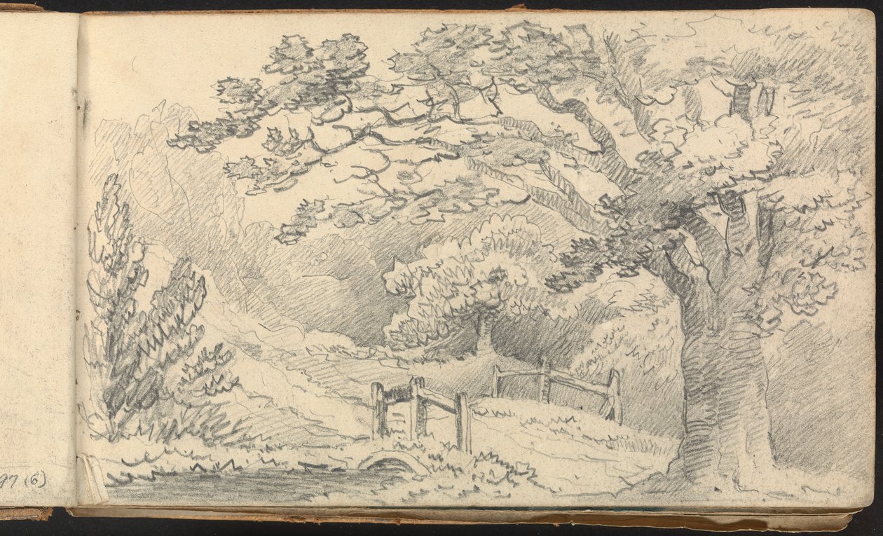 Album av landskaps- och figurstudier: Landsbygdslandskap med en bro av Thomas Bradshaw