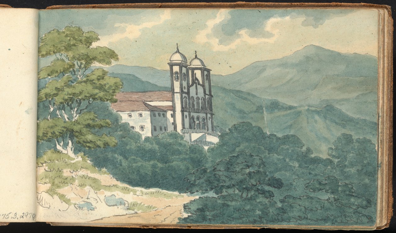 Album med landskaps- och figurstudier: Villa i bergen av Thomas Bradshaw