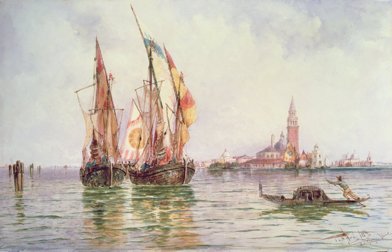 Fiskebåtar nära San Giorgio Maggiore, Venedig av Thomas Bush Hardy