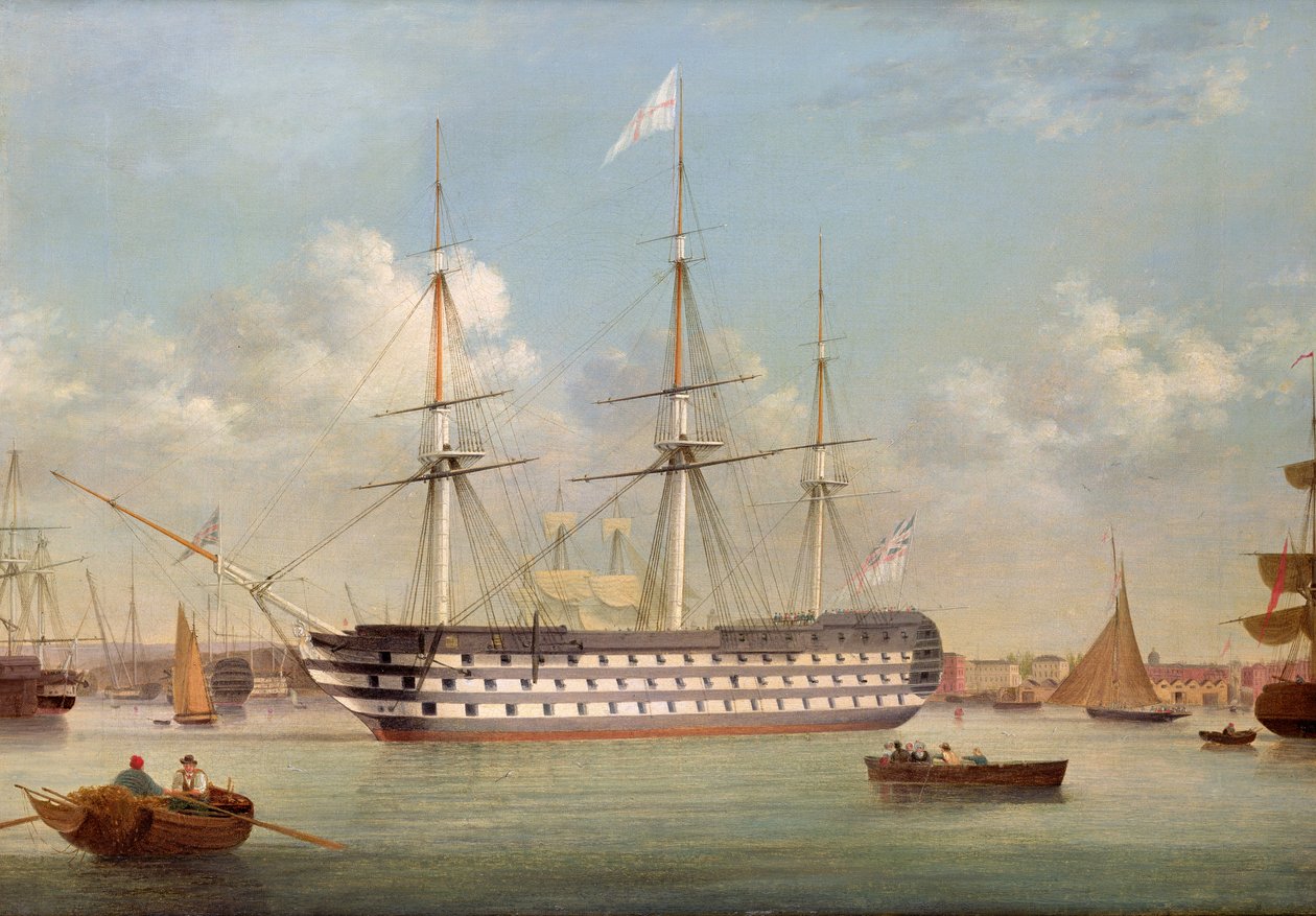 H.M.S. Britannia ligger utanför Plymouth av Thomas Buttersworth