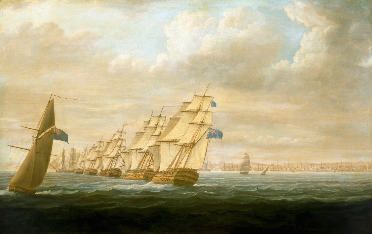 Nelsons kustblockadeskadron vid Cadiz, juli 1797, ca 1800 (olja på duk) av Thomas Buttersworth