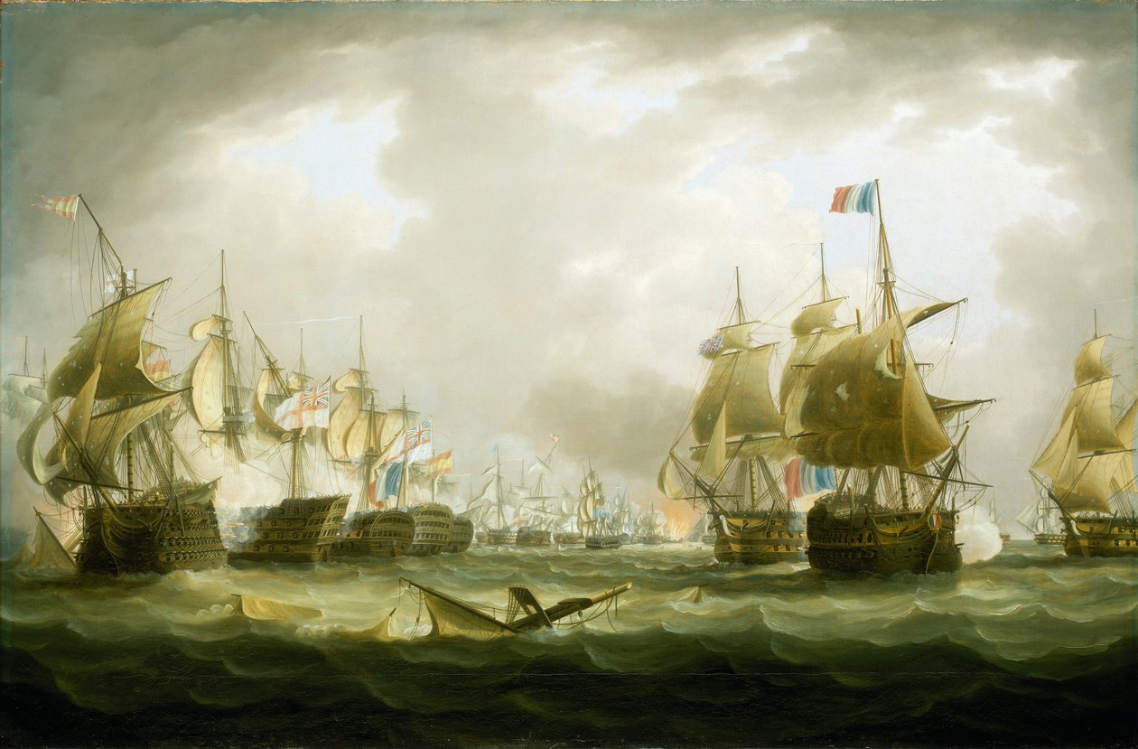 Slaget vid Trafalgar, 21 oktober 1805, början av striden, tidigt 1800-tal (olja på duk) av Thomas Buttersworth