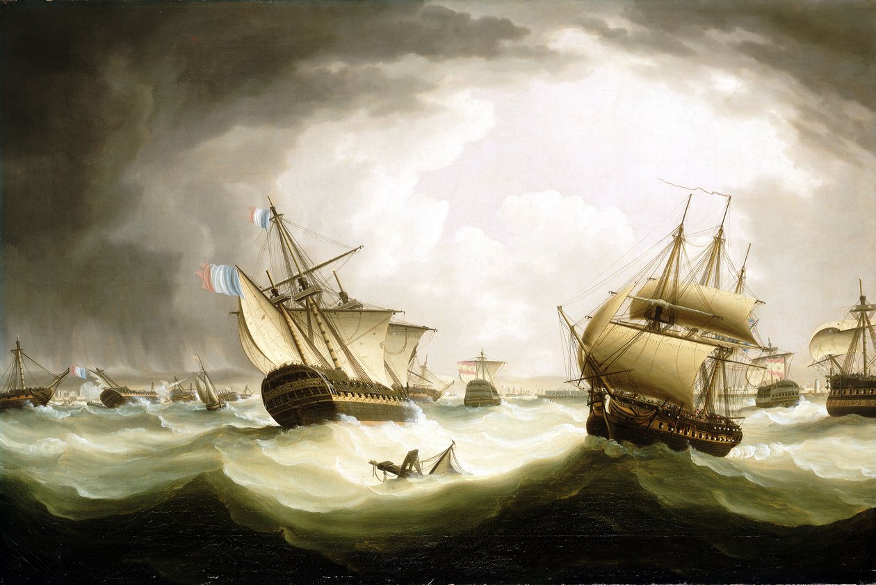 Slaget vid Trafalgar, 21 oktober 1805, slutet av striden, början av 1800-talet (olja på duk) av Thomas Buttersworth