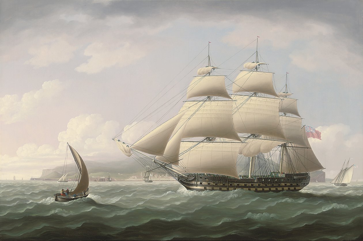 Ostindiska kompaniets fartyg Dunira passerar Funchalbukten på ön Madeira - Thomas Buttersworth av Thomas Buttersworth