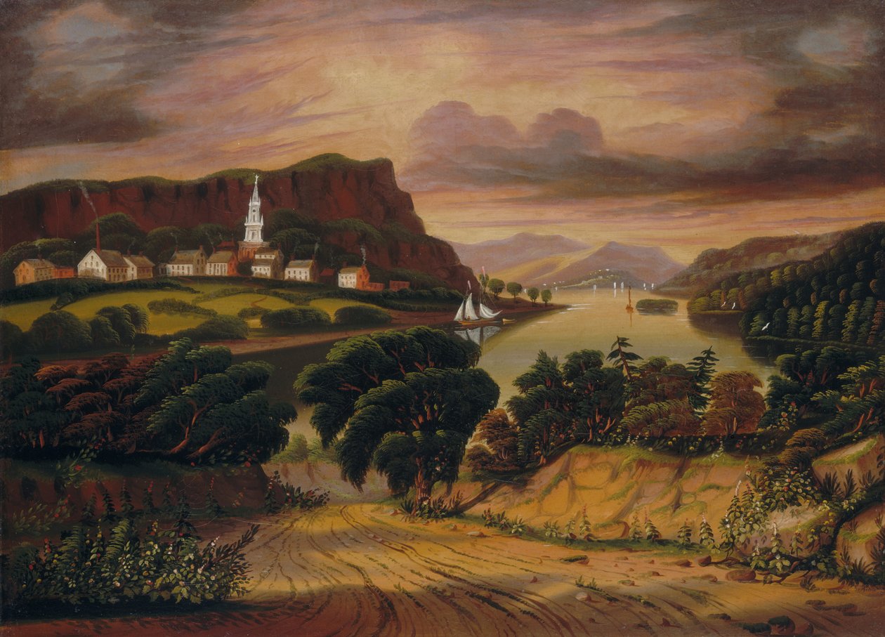 Lake George och byn Caldwell av Thomas Chambers