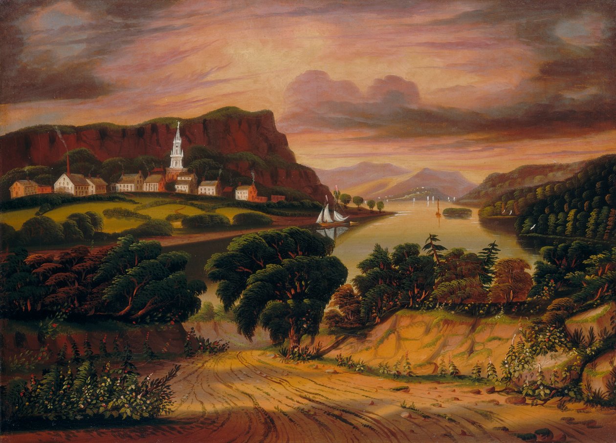 Lake George och byn Caldwell av Thomas Chambers
