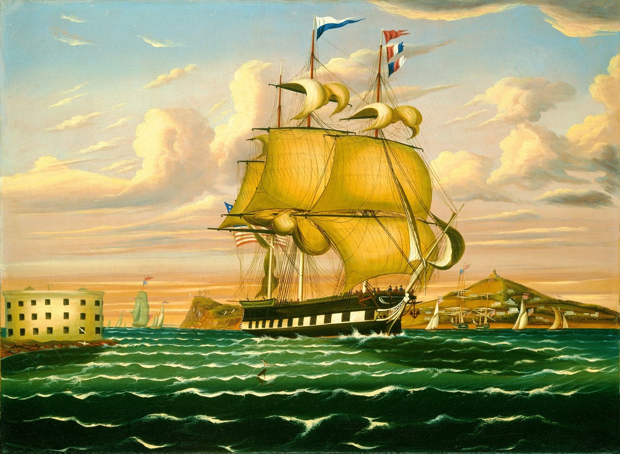 Paketskepp som passerar Castle Williams, New Yorks hamn, mitten av 1800-talet. av Thomas Chambers