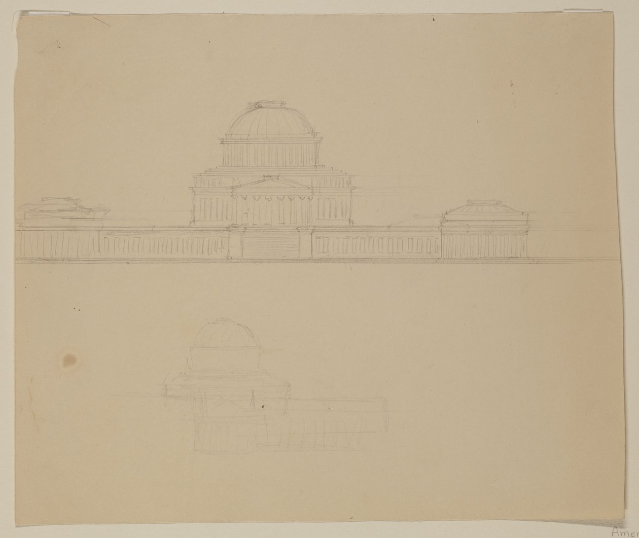 Upphöjning av Ohio State House, c.1838 (grafitpenna på beige vävt papper) av Thomas Cole