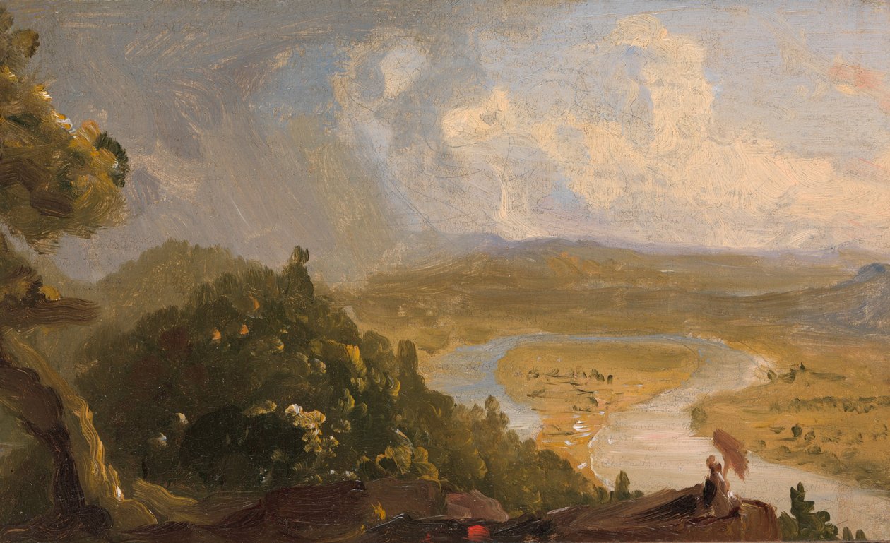 Skiss för utsikt från Mount Holyoke, Northampton, Massachusetts, efter ett åskväder (The Oxbow) av Thomas Cole