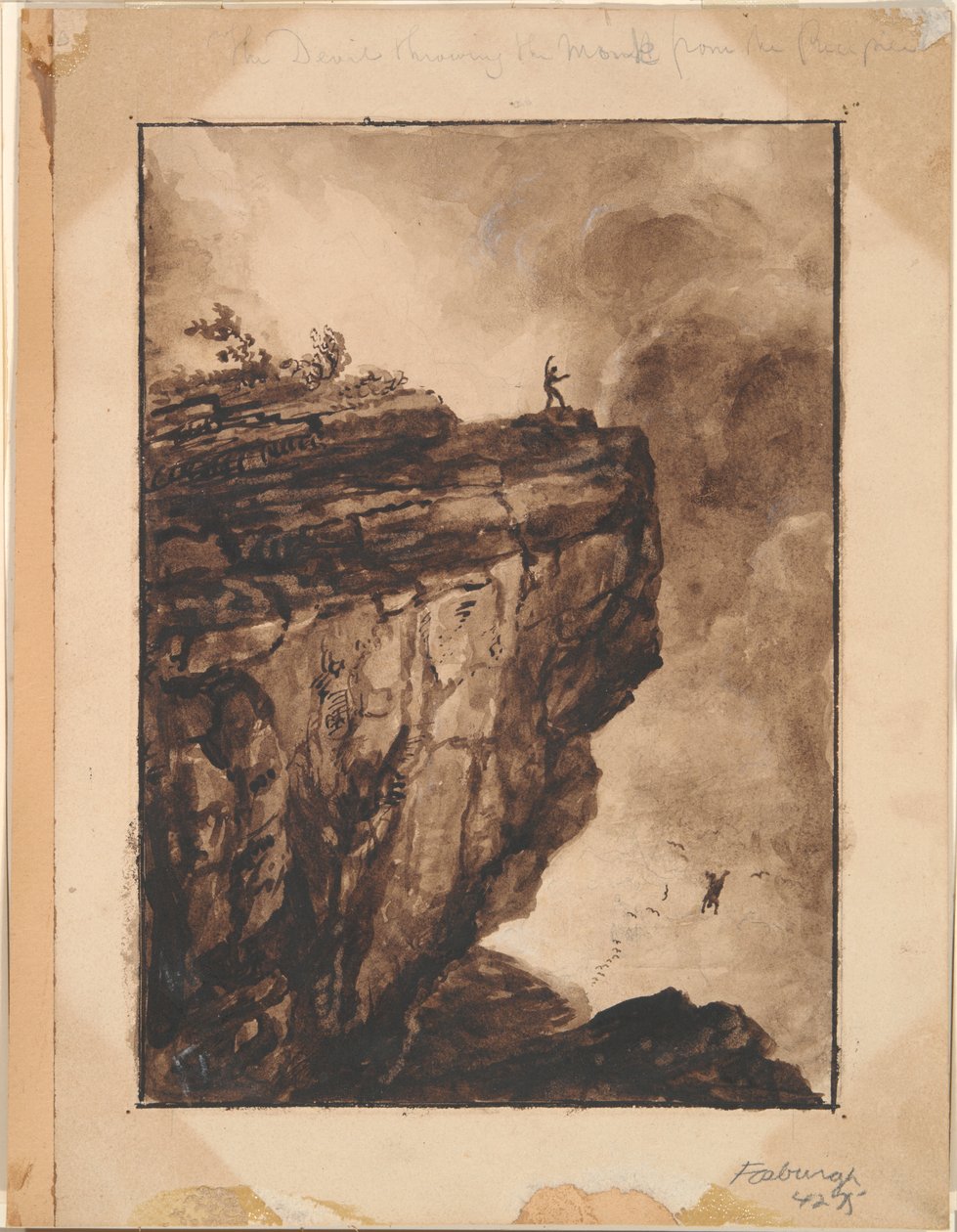 Djävulen kastar munken från stupet av Thomas Cole