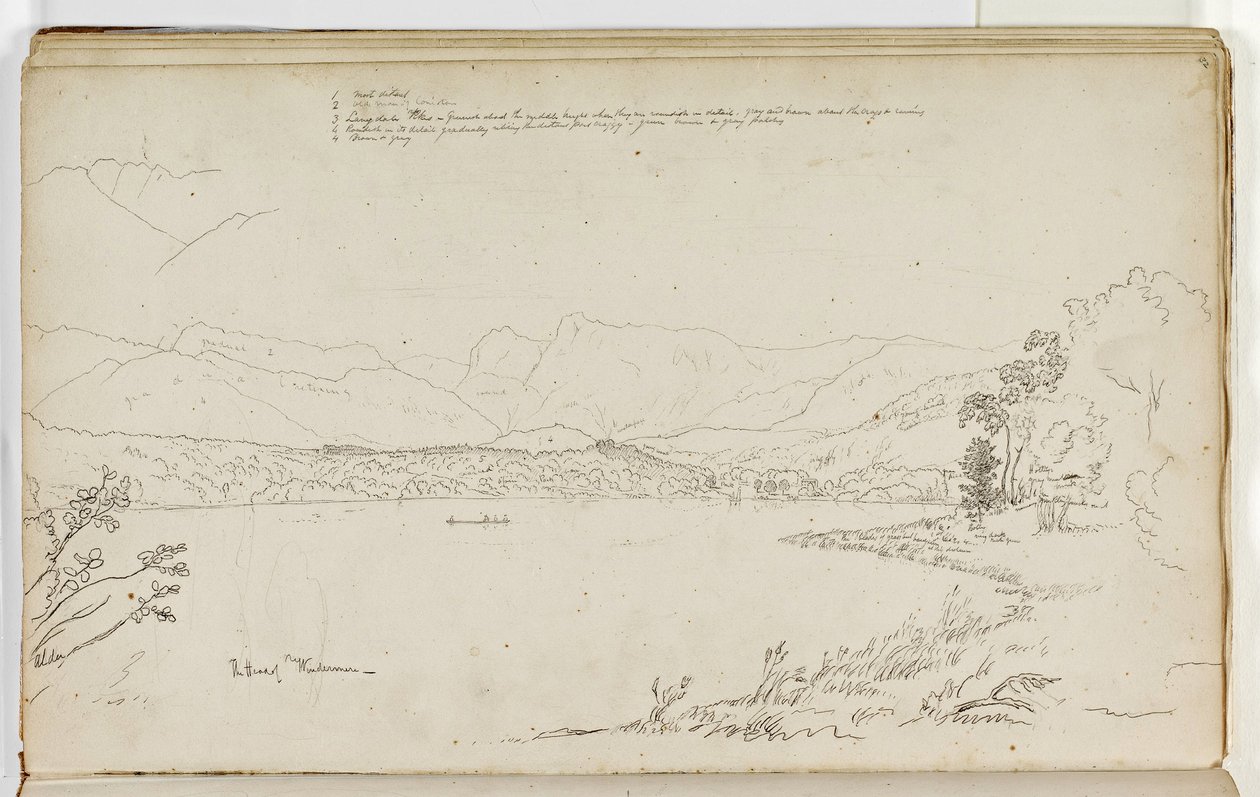 The Head of Windermere, Lake District, England, 1829 (penna och bläck över penna på papper) av Thomas Cole