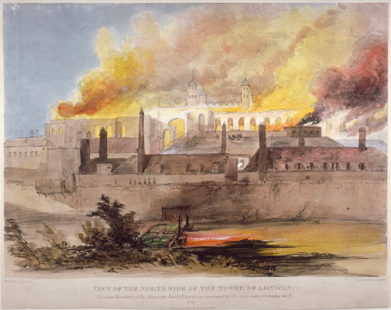 Brand vid vapenhuset i Towern i London, 30 oktober 1841 av Thomas Colman Dibdin