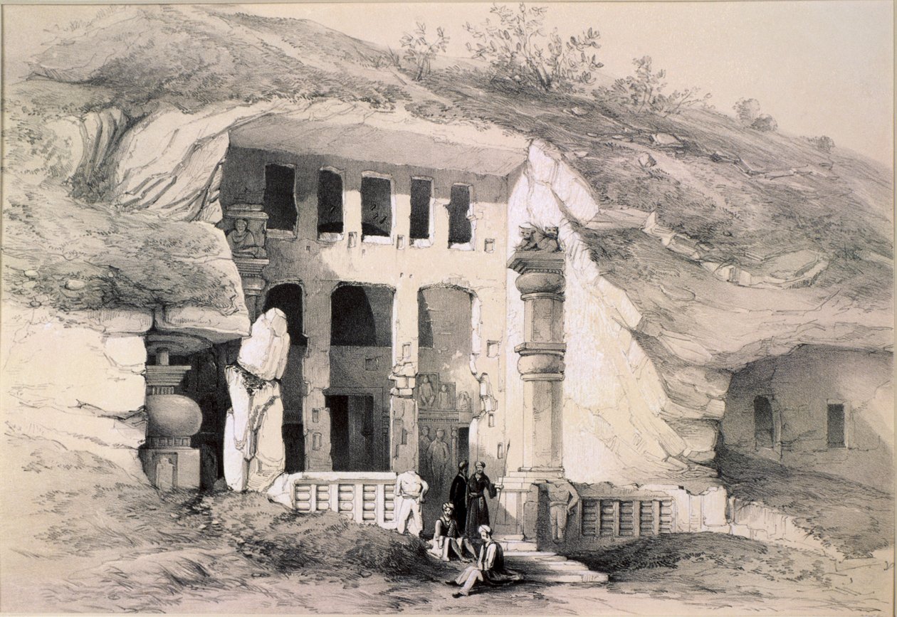 Kannari, Exteriör av Great Chaitya Cave, 1845 av Thomas Colman Dibdin