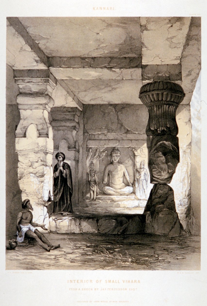 "Kannari, Interior of a Small Vihara", Indien, 1845 av Thomas Colman Dibdin