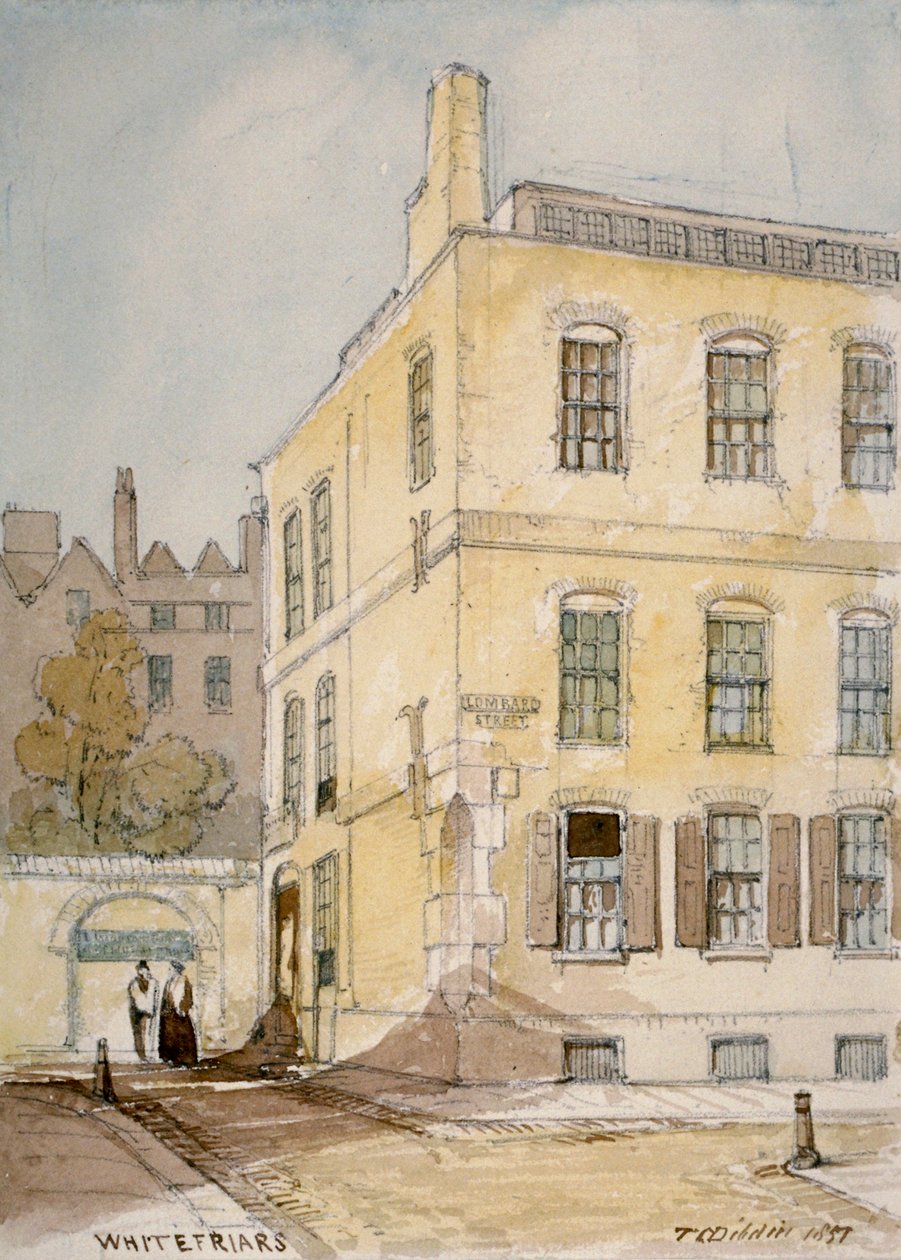 Vy över Whitefriars som visar hörnet av Lombard Street, City of London, 1851. av Thomas Colman Dibdin