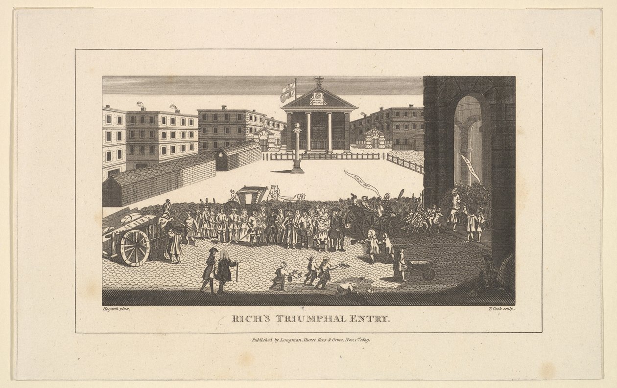 Richs Glory, or His Triumphant Entry into Covent Garden, december 1732, 1 november 1809. av Thomas Cook